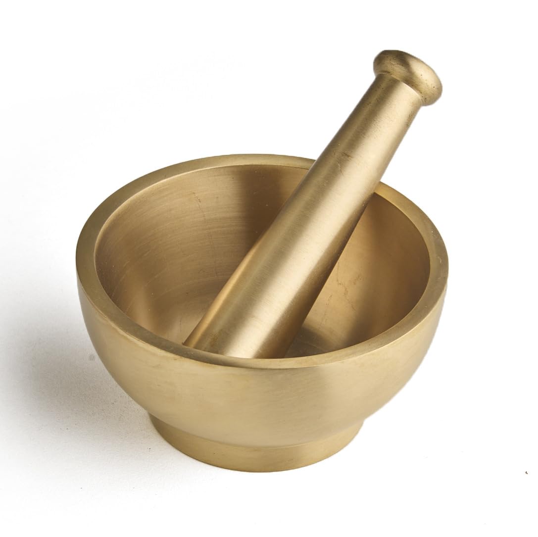 Esplanade Mortier en laiton pour cuisine – Okhli 10,2 cm pour broyer les épices, les herbes – traditionnel Imam Dasta, Kharal, Kundi