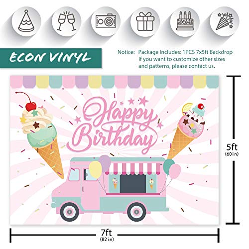 Seasonwood 7X5Ft Ice Cream Truck Shop Backdrop Summer Baby Girls Party Pink Car Photography Background Baby Kids Birthday Cake Table Decorations Banner Photo Studio Booth Props #TOP1