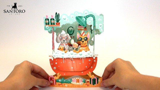 SANTORO Swing Cards - Doggy Bath Time, Puppies In The Bath - Dog And Puppy Birthday Card For Her, Him, Kids, Daughter, Son | New Puppy Card For Dog Lovers