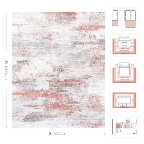 Image of 8x10 Rugs for Living Room - Modern Abstract Washable Rug, Ultra Soft Non Slip Low Pile Large Rugs, Floor Carpet for Bedroom Dining Room Office Laundry Nursery Home（Pink & Grey）