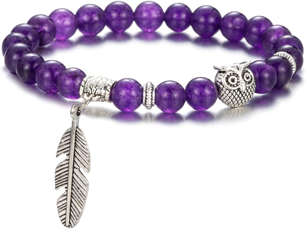 Softones 8mm Beads Owl Bracelets for Women Handmade Natural Stone Owl Gifts for Women Crystals Bracelet for Women Men Spiritual Energy Bracelet - Image 2