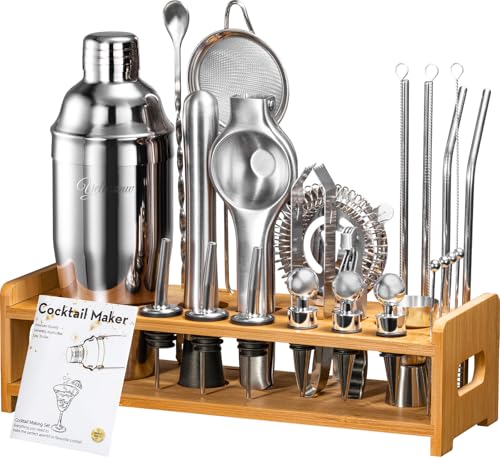 Yelusonw 26-Piece Cocktail Shaker Set - Bartender Kit with Stand, Shakers for Cocktail with All...