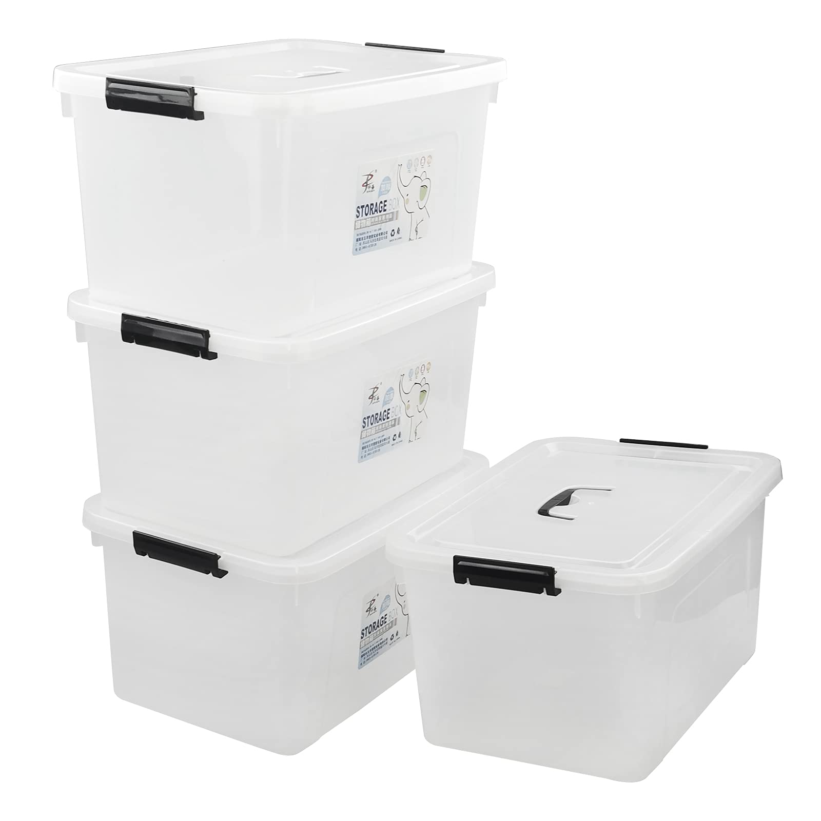 Yesdate 4 Packs 17.5 Quart Plastic Storage Boxes, Clear Latch Box with Lid