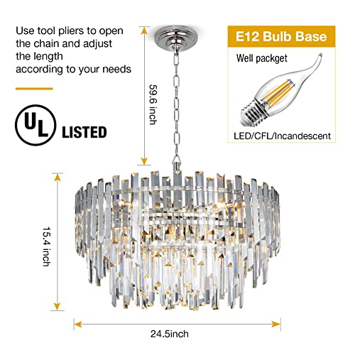 Crystal Chandelier Lighting 24'' Chrome For Dining Rooms Bedroom Foyer Entryway Ceiling Hanging Pendant Chandelier Light Fixture Lamp #TOP3