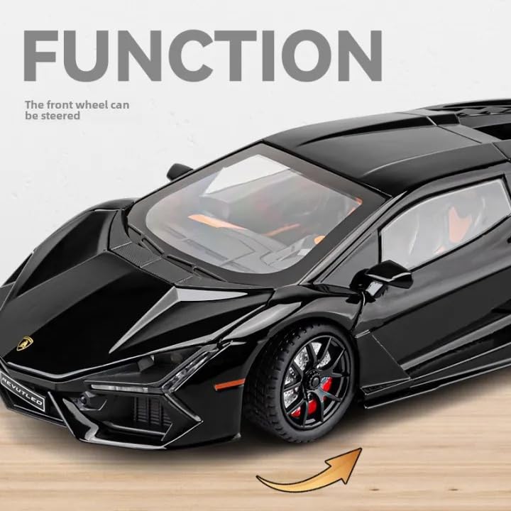 Image of Invite Enterprise 1:24 Lamborghini Revuelto Diecast Metal Pull Back Car - 4 Openable Doors with Sound & Light | Perfect Toy Decoration & Gift for Kids【Black-Color】