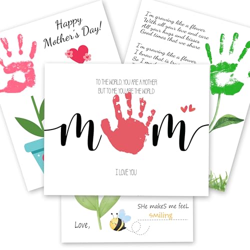 Mothers Day DIY Handprint Kit Gifts from Kids Pack 4 Flower Handprint Craft Keepsake for Mom or Grandma Toddler & Preschool Art Activity Cute Handmade Memory Gifts for Mothers Day
