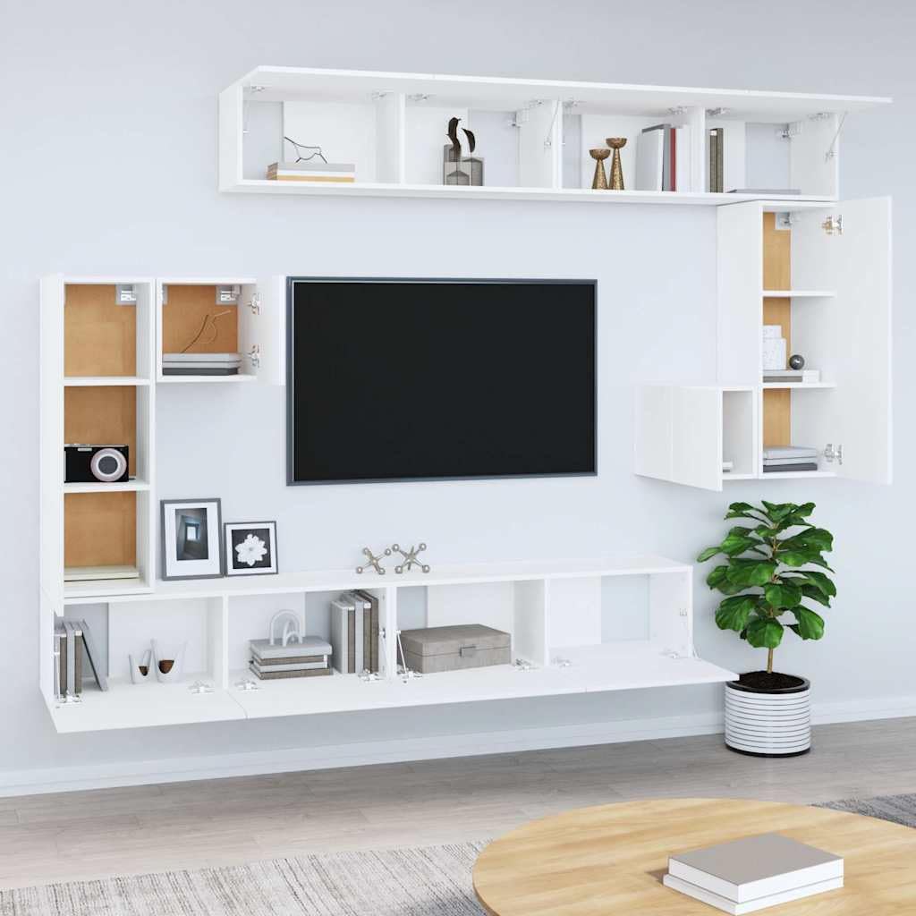 Lot de 8 meubles TV muraux en bois blanc