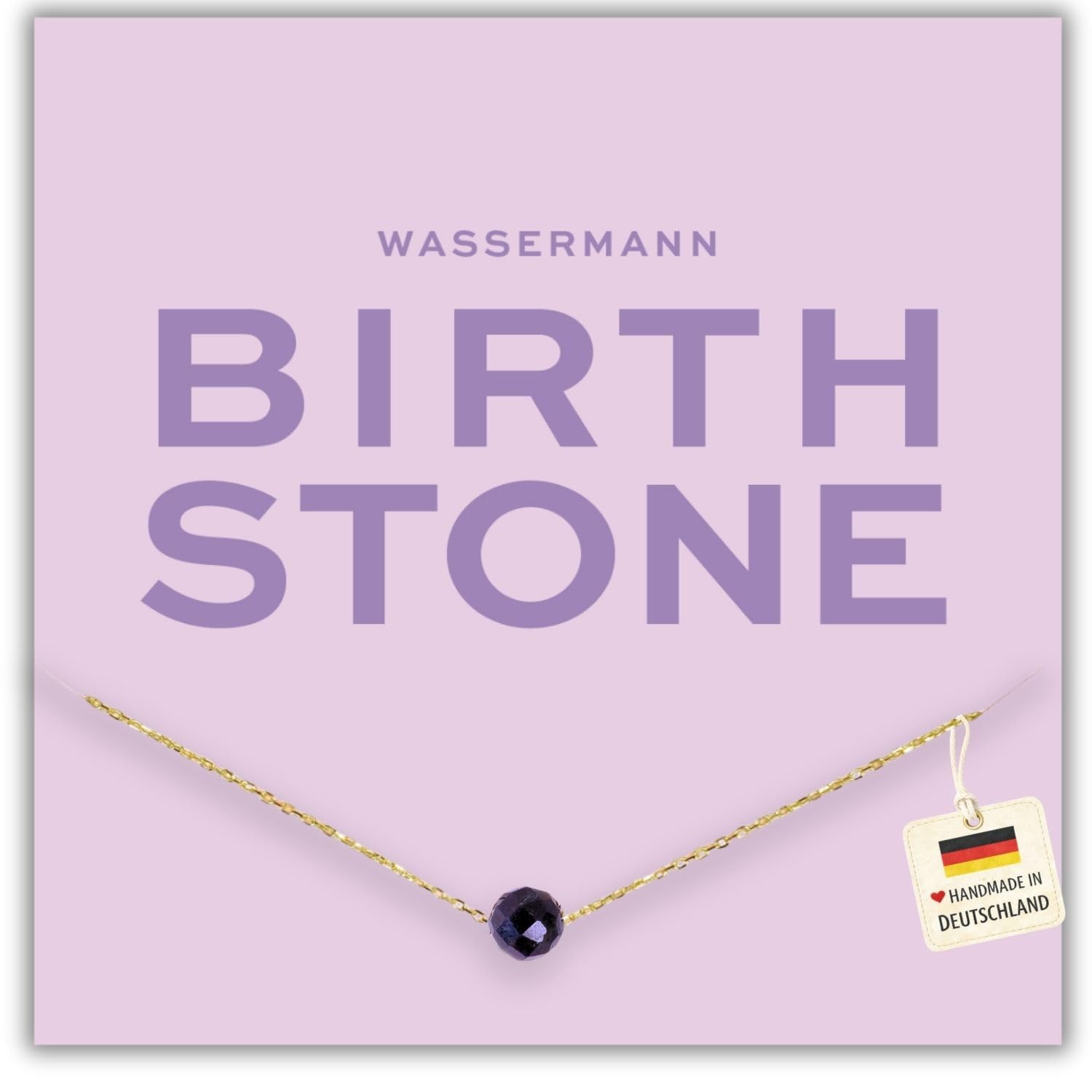happymaker - Geburtsstein Kette, vergoldete Silberkette 925 mit echtem Edelstein als Geburtsstein für jedes Sternzeichen, handgefertigt in Deutschland, Spruchkarte und Geschenkverpackung