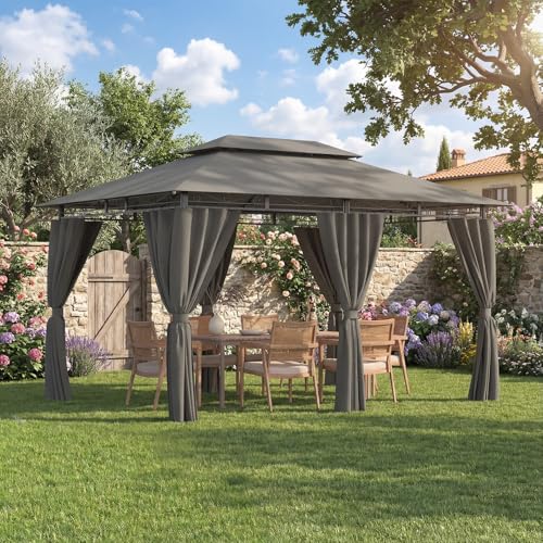 【UV50+ Protezione】Realizzato in tessuto poliestere rivestito UV50+, la chioma blocca il 99,99% dei raggi UV dannosi. Il materiale più spesso aumenta la durata e la resistenza al colore del gazebo 3x3 robusto.
