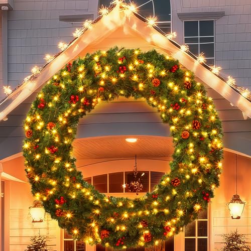 60 Inch Large Prelit Christmas Wreath with 300 Warm White