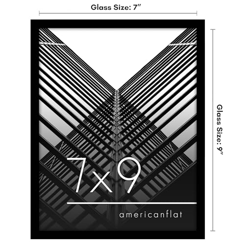 Americanflat 7x9 Picture Frame with Shatter-Resistant Glass - Streamline Collection - Thin Border Photo Frame for Tabletop and Wall Display - Hanging Hardware and Easel Stand Included - Black