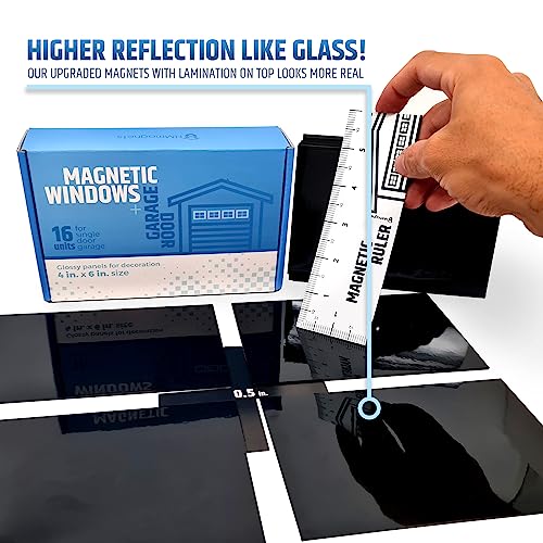 Strong & Glossy Magnetic Garage Door Windows - Fits 1 Car Garage - Looks Like Real Window Panels/Faux Panes - Decorative Hardware Kit - Easy to Align & Will Never Fall (Upgraded Magnets) | 16pcs 4"X6 by HMmagnets - Used condition - Image 3