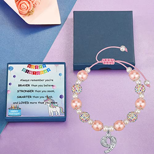 Image of PARTNER 2nd-13th Birthday Gifts for Her, Pink Pearl and Rhinestone Number Charm Bracelet for Girls Daughter Niece Granddaughter Sister