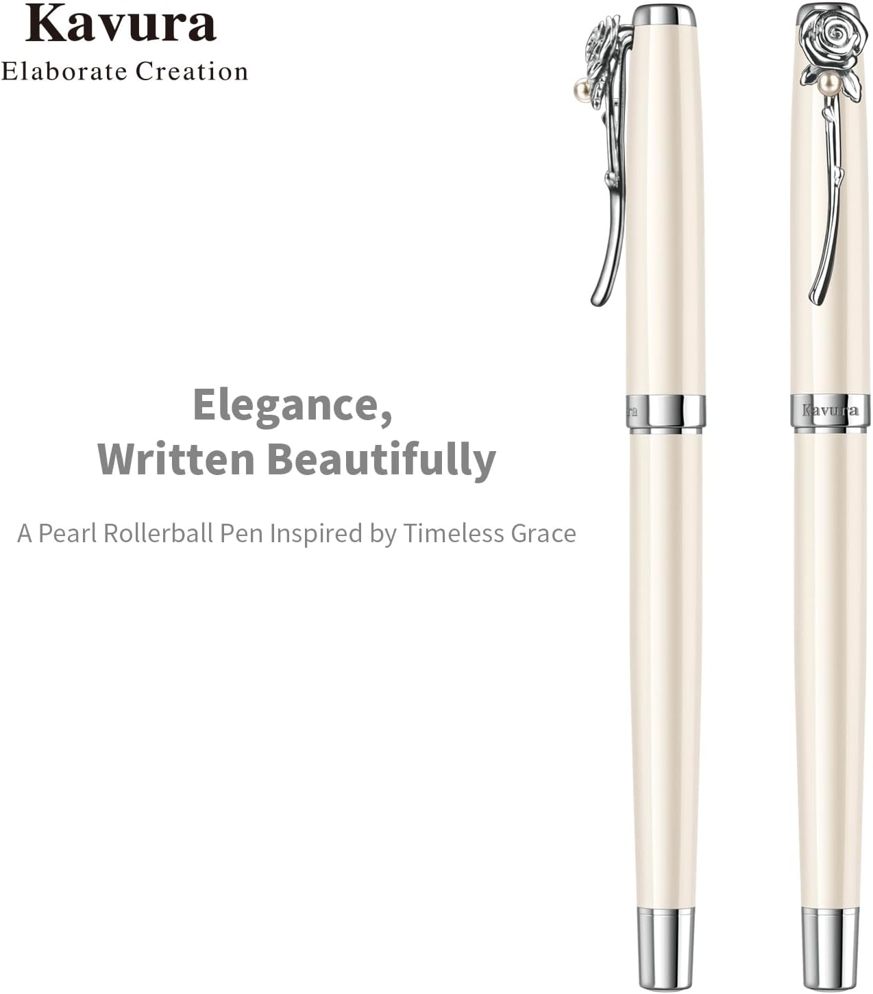 Rose & Pearl Rollerball Pen – Luxury Brass Pen Gift Set for Women, Jewelry-Inspired Design, Glossy Finish, with German Refill, Romantic Gift for Her, Anniversary & Valentine’s Day (Pearl White)