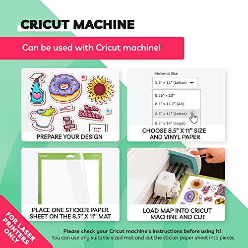 Clear Sticker Paper for Laser Printer - (20 Sheets), 8.5 x 11" Letter Size, Glossy Vinyl Sticker Paper - Perfect for Crafting and Vibrant Designs