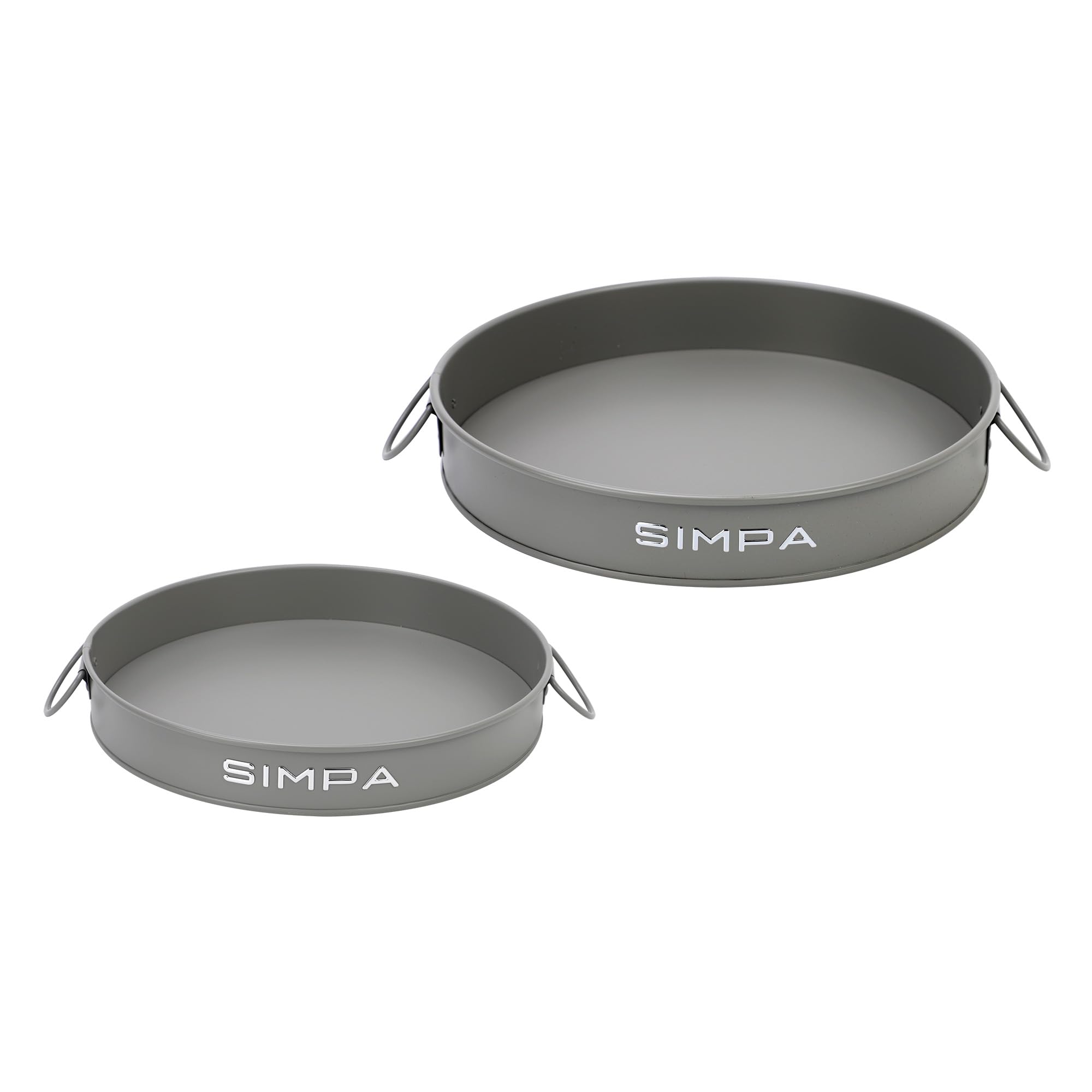 simpa Round 2PC Metal Colour Serving Trays Set with Handles, 30cm & 25cm Diameter Trays - Matt Grey