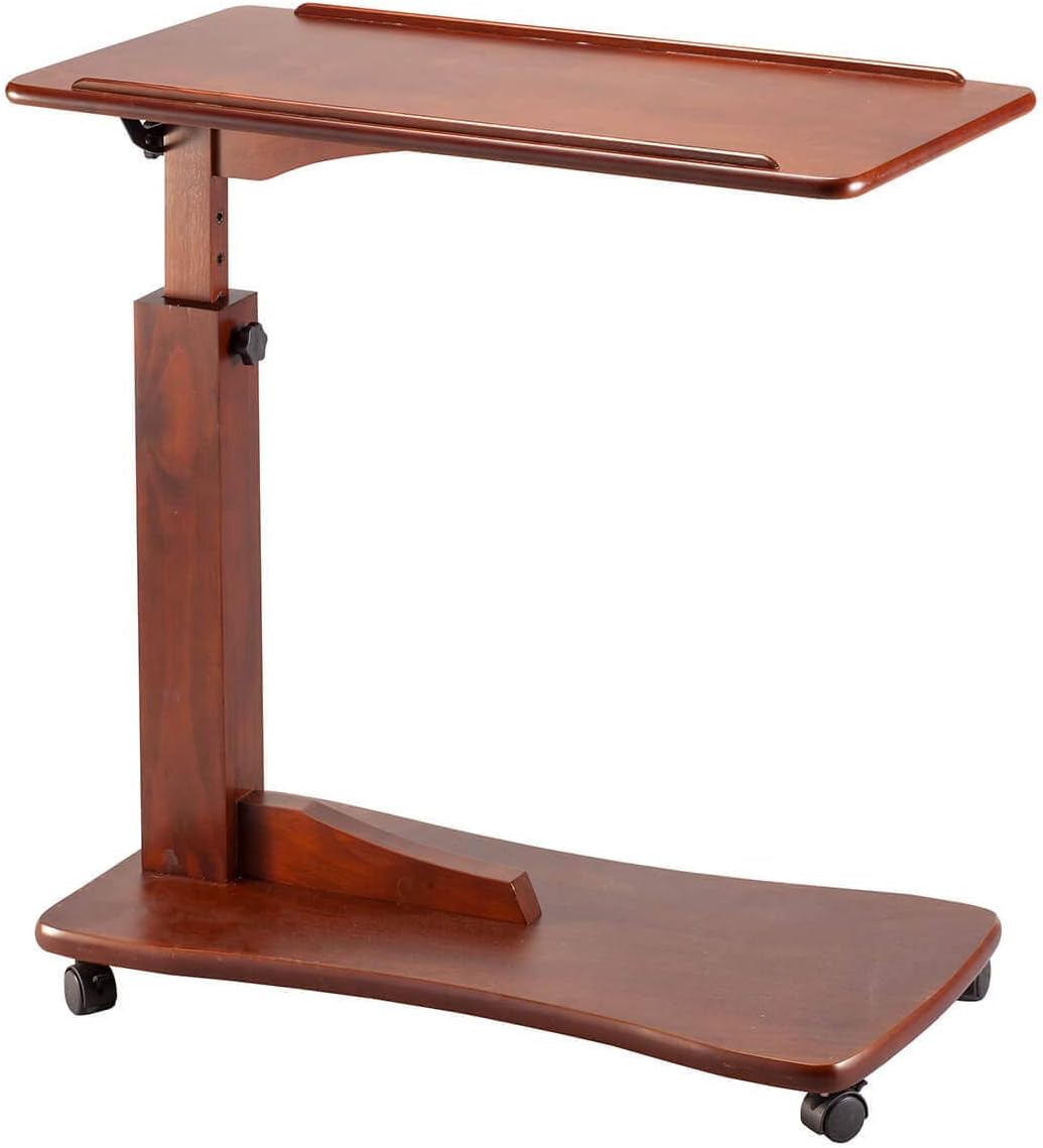 OakRidge Height Adjustable Bedside Tray Table with Wheels, Walnut