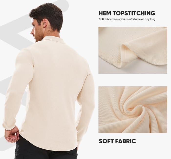 JMIERR Men's Casual Polo Shirt Muscle Slim Fit Long Sleeve V Neck Stretch Dress Golf Shirts - Image 7