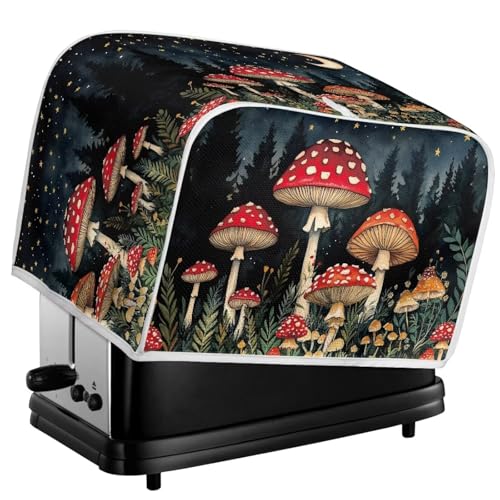 Image of Talayituse Mushroom Forest Moon Star Print Toaster Cover 4 Slice Wide Slot, Lightweight Bread Maker Cover Dust Protection Washable Appliance Bag, M