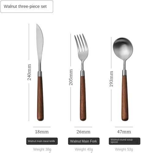 Miniatura 10 de Cubertería de acero inoxidable con mango de nogal macizo, cubiertos, cuchillos, tenedores, cucharas, cuchillo y tenedor para carne de hotel (4