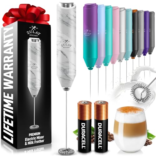 Image of Zulay Kitchen Powerful Milk Frother AA Batteries Included - Ultra Fast Handheld Drink Mixer with Stainless Steel Whisk Stirrer for Coffee, Protein, Matcha & More, Frother Wand Electric Frothmate