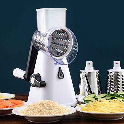 Nilican Manual Rotary Potato Grater Kitchen Mandoline Vegetable Slicer，With 3 Interchangeable Blades，Easy To Use (White) #TOP1