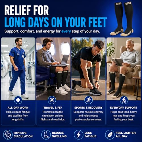 Image of SB SOX Compression Socks for Men & Women (20-30mmHg) - Best Compression Socks for Flying, Medical, Sports, Wide Calf Fit, and Daily Wear