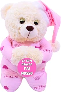Urso de pelúcia pijama rosa reza pai nosso 30cm
