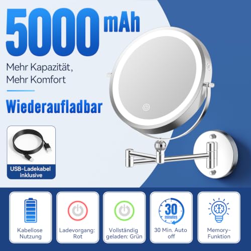 Auxmir Kosmetikspiegel mit Beleuchtung, 1X 30X Rasierspiegel Wandmontage – Ansicht 3