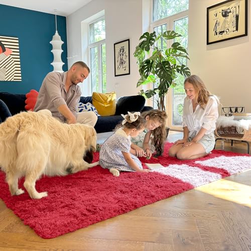 OLANLY 2x5 Machine Washable Runner Rugs for Hallway, Soft Fluffy Shaggy Bedside Rugs for Bedroom, Living Room, Indoor Floor Carpet for Kids Girls and Boys, Nursery Rooms, Home Decor Aesthetic, Red