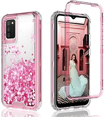 Galaxy A02s Case, Hard Clear Glitter Bling Liquid Glitter Shockproof Rugged Protective Bling Girls Women Compatible for Samsung A02s Phone Case - Pink