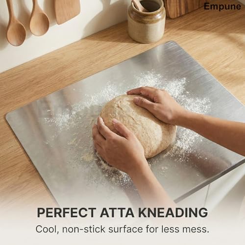 Image of Stainless Steel Chopping Board with Lip | 42 x 32 cm | Heat-Resistant up to 200C | Reversible, Food-Grade Steel Cutting Board | Free 2 Steel Straws | Medium