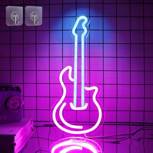 CooPark Gitarren Neonschild, LED Kunst Wanddekoration, Neonlicht mit USB Dimmbar, Studio Musikliebhaber Party Bar Schlafzimmer Dekoration, Kreative...