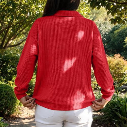 Long Sleeve Shirt for Women Waffle Knit Collared V Neck Polo Shirts - image 3