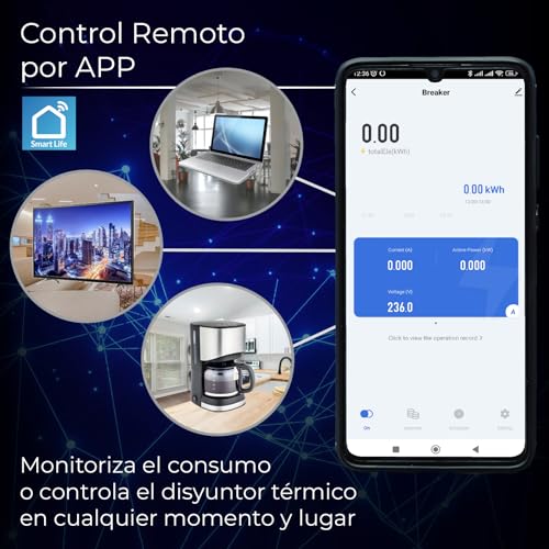 Miniatura 5 de Led Atomant Disyuntor Termico Inteligente Smartlife 2p Programable 10-63a , Interruptor Wifi Bluetooth Con Encendido Apagado A Distancia, Disyuntor Para Montaje En Riel Din 32a , Medidor Consumo