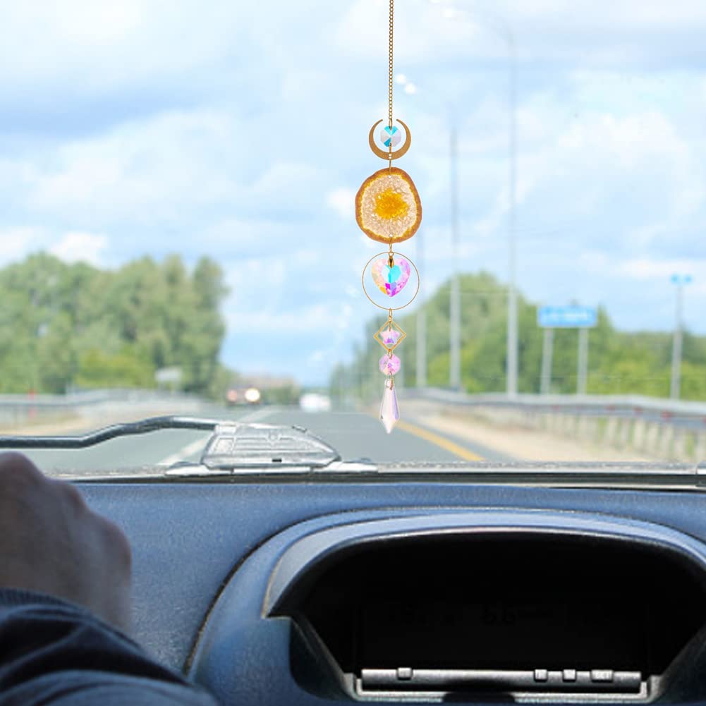 Acchiappasole In Cristallo Per Auto – Ciondolo Da Specchietto A Forma Di Prisma – Scintillante E Fatto A Mano – Accessorio Auto Donna