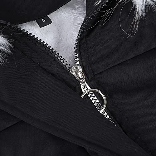 YYNUDA Winterparka Damen Lang Wintermantel Warm Winter Jacke Dicker Parka mit Fell Kapuze Outdoor Jacke Oversized Mantel,Schwarz,L