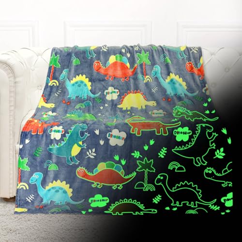 Image of mermaker Glow in The Dark Blanket Dinosaur Gifts Toys for Kids Boys Girls, Soft Dinosaur Throw Blanket 3 4 5 6 7 8 9 10 Year Old Boy Gifts, Toddler Blanket Birthday Easter (50x60 inch)