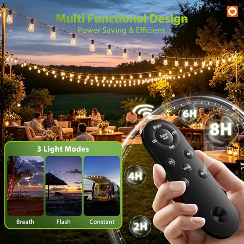 198' addlon Solar String Lights w/ 60 Bulbs, Remote, USB Backup & Timer - image 2