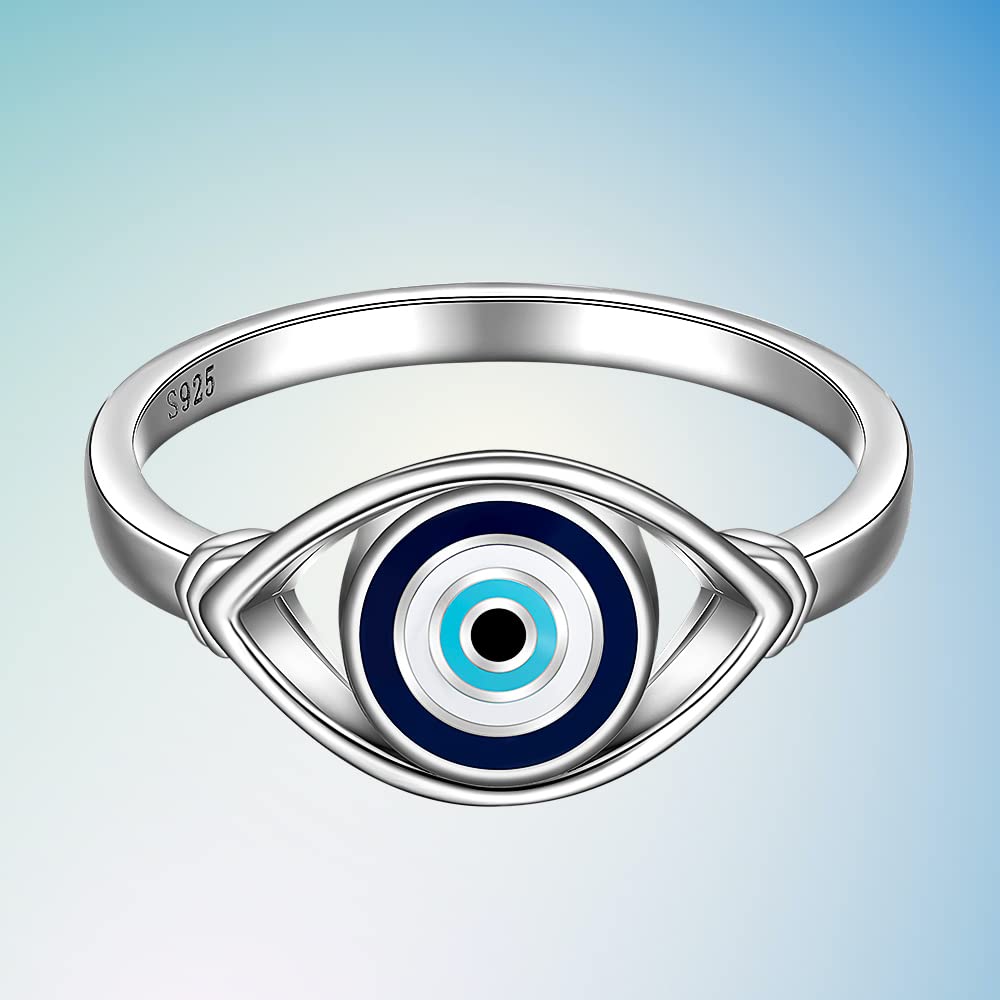 Evil Eye Ring For Women Sterling Silver Blue Spiritual All