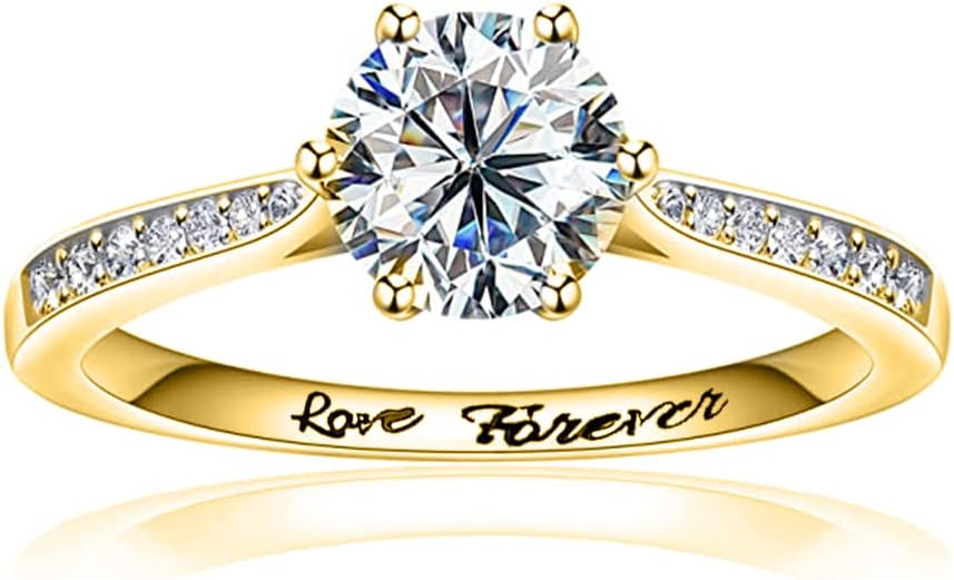 Personalized Moissanite Engagement Rings for Women D Color VVS1 Clarity Round Cut Solitaire Diamond, Rings 9K/10K/14K/18K Solid Gold White Gold Anillo De Compromiso Para Mujer