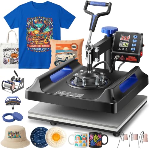 VEVOR 8 in 1 Heat Press Machine 15x15 Inch, 360° Swing Away Shirt...