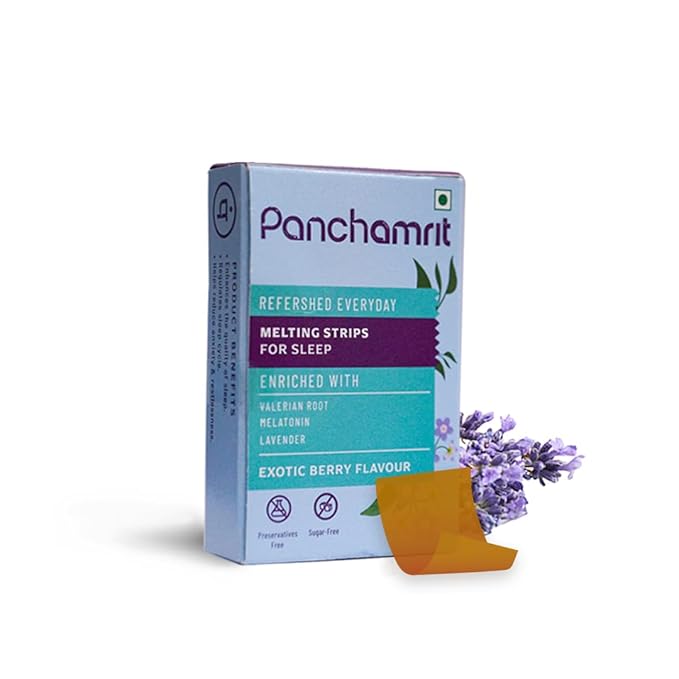 Panchamrit Oral Melting Strips for Sleep – 30 (Pack of 1) | Improves Sleep Cycle, Enhances Sleep Quality & Eases Jet Lag, Non-Habit Forming | With Ayurvedic herbs Valerian Root, Lavender & Chamomile at Rs. 469