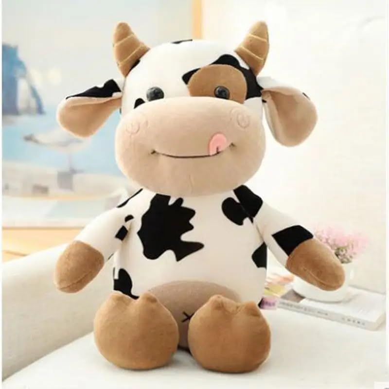 Image of Sitting Milky Moo Cow Plush Soft Toy Stuffed Cartoon Pet Kawai Animal Plushie Cattle Toys Doll Birthday Gifts for Friends Kids Girls Decorative Toy White 30cm