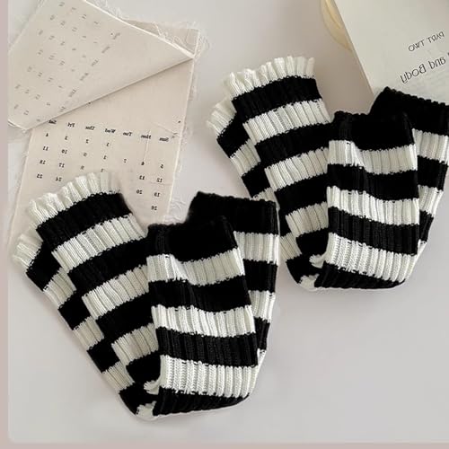 Leg Warmers Y2K for Women Girls, Black and White Striped Flared Leg Warmer Fashion Knit 80s Socks Over Knee Wide Leg Warm Flared Leg Warmers Elephant Socks3