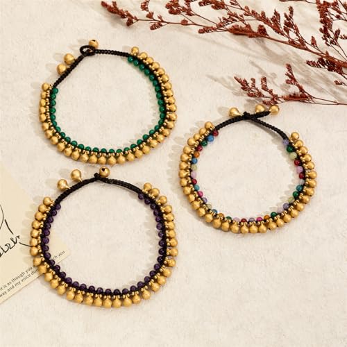 Image of kelistom Bohemian Ankle Bracelets for Women Handmade Natural Stone Beaded Chain Anklet