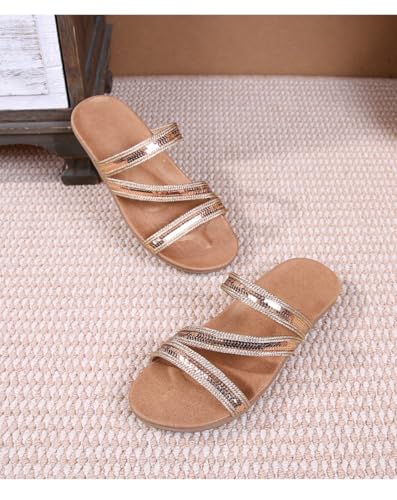 Geerta Bohemian Bling Rhinestone Jesus Sandals for Women Strappy Beach Slides Slip On Water Flats Comfort House Slippers Indoor Outdoor Casual Sparkly Dressy Shoes Summer Party Cruise Vacation3