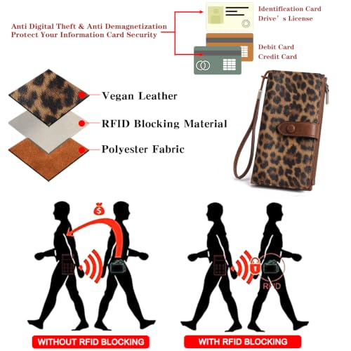 Image of GOIACII Womens Wallets Large Capacity Credit Card Holder RFID Blocking Leather Wallet Wristlet Ladies Clutch Purse Leopard Print