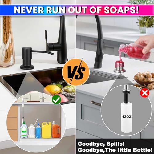 Image of amiciCare ABS Kitchen Sink Soap Dispenser Top Refill Built-In Countertop S.S Steel Dispenser Pump With 360 Degree Rotating Head And 300Ml Soap Bottle (Black Dispenser Pump With Bottle)