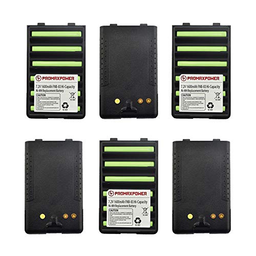 PROMAXPOWER 1600mAh Ni-MH FNB-83, FNB-V57, FNB-V94 Battery Compatible with Vertex, Yaesu & Standard Horizon Two-Way Radios FT-60R, VX-150, VXA-220, HX270S, HX600S [6-Pack]
